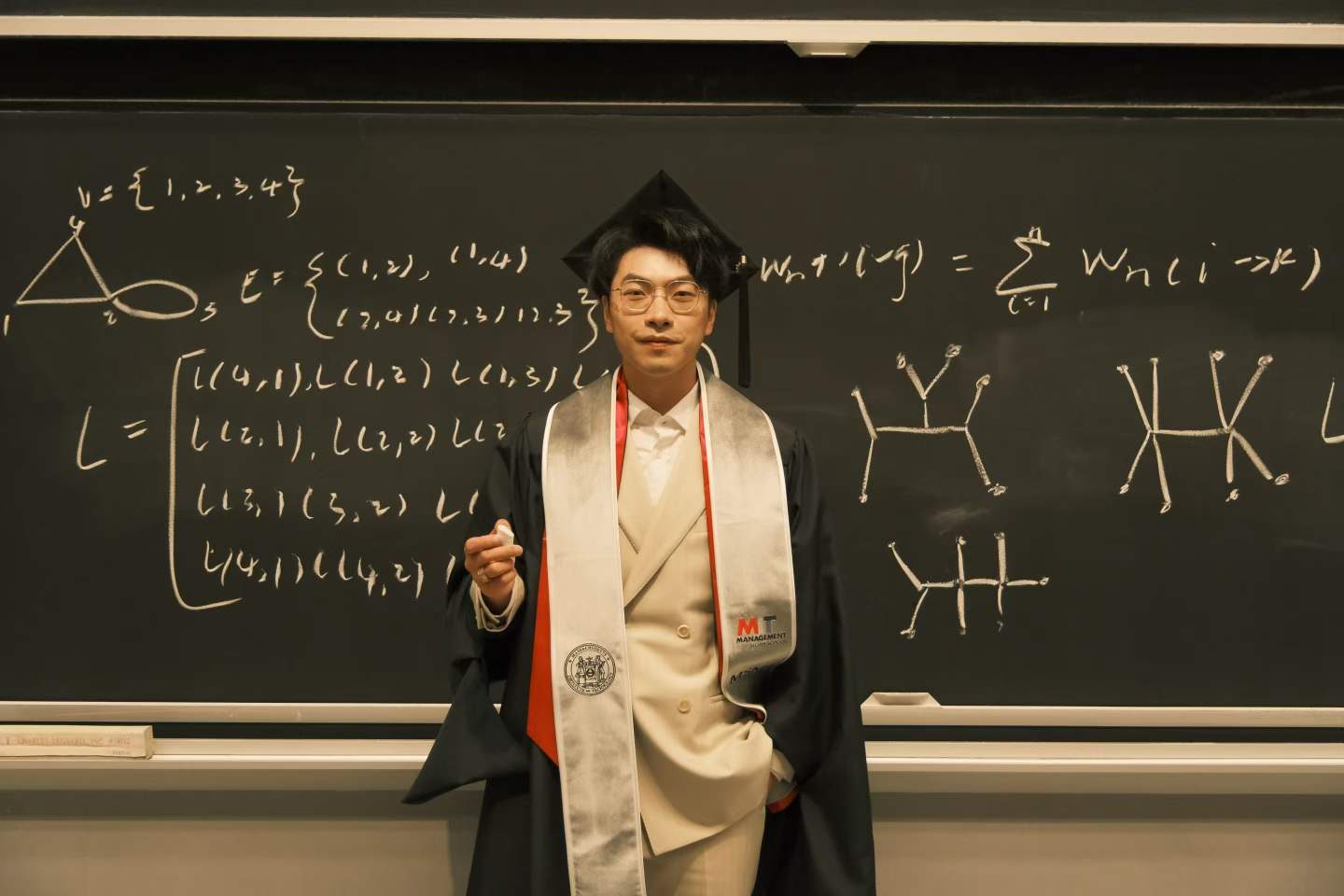 Ray working through graph theory on a blackboard